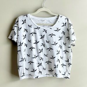 Forever 21 Crop Swallow Bird Oversized Tee